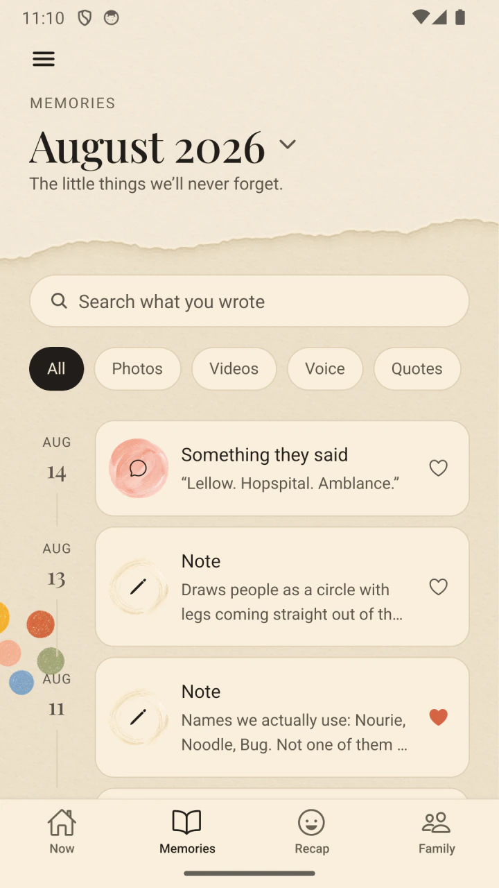 الخط الزمني القابل للبحث لذكريات Little Now بالإنجليزية